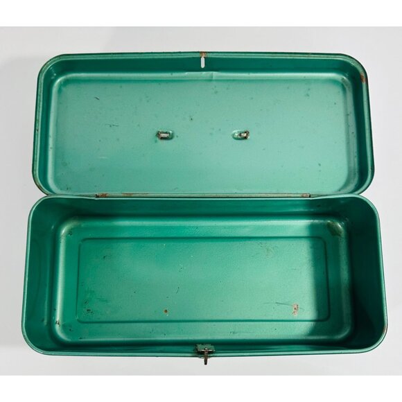 Vintage Green Metal Lockable Storage Tool Lunch Tackle Box Handle Industrial Rus - Picture 9 of 10